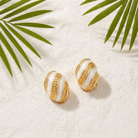 Etnico Fashion Gold Plated Anti Tarnish Pearl Finish Oval Stud Earrings for Women & Girls Elegant Everyday Fashion Jewellery (WE018W)