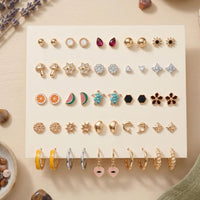 Etnico Fashion 25 Pairs Combo Anti Tarnish Set Latest Stylish Stud Earrings for Women and Girls Gold Plated Western Earrings Fashion Jewellery Collection Gift (WE022FL-CO)