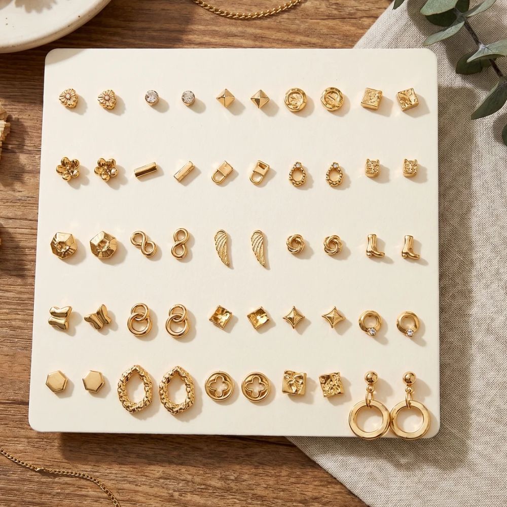 Etnico Fashion 25 Pairs Combo Anti Tarnish Set Latest Stylish Stud Earrings for Women and Girls Gold Plated Western Earrings Fashion Jewellery Collection Gift (WE025FL-CO)