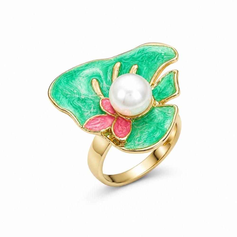 EtnicoFashion Gold Plated Floral Pearl Adjustable Ring for Women & Girls Statement Fashion Jewellery (WR001Min)