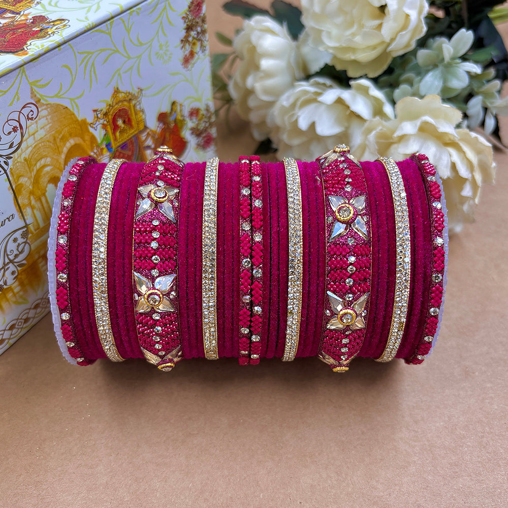 Wedding Chuda Gold Plated Austrian Stone Velvet Bridal Bangles Set