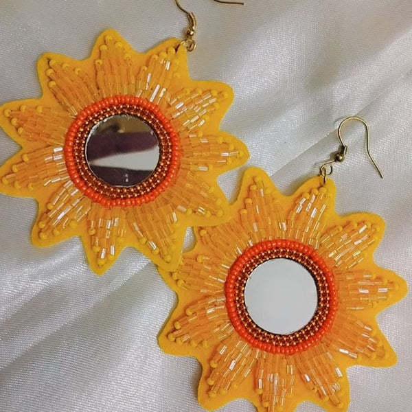 Sanshray Handmade Sunflower Dangler Earrings