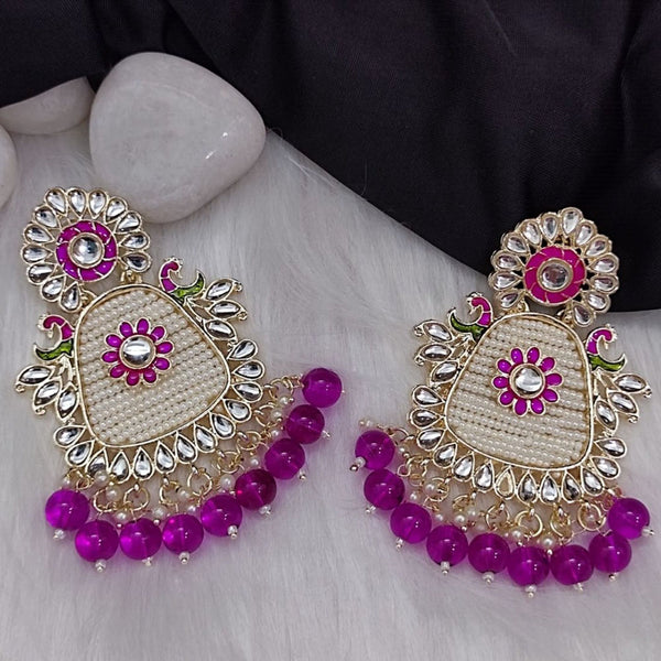 Bevy Pearls Gold Plated Kundan And Beads Dangler Earrings