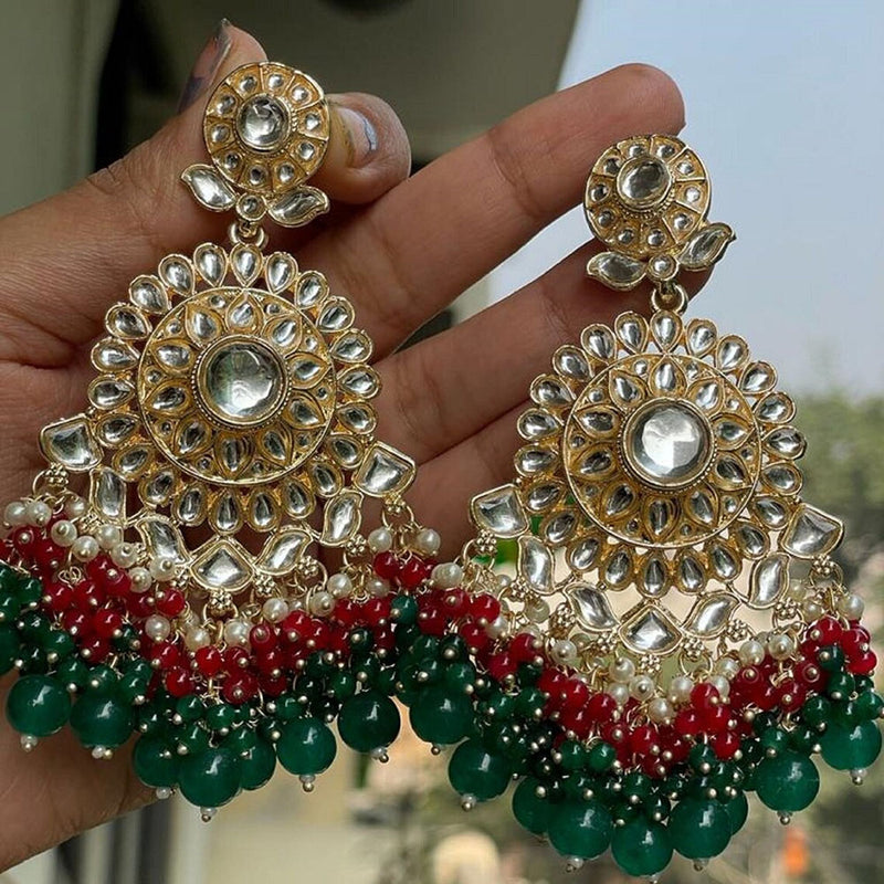 Bevy Pearls Gold Plated Kundan And Beads Dangler Earrings