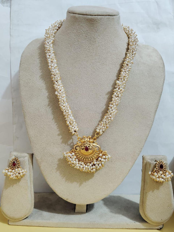 Charbhuja Art Gold Plated Pearl And Pota Stone Necklace Set