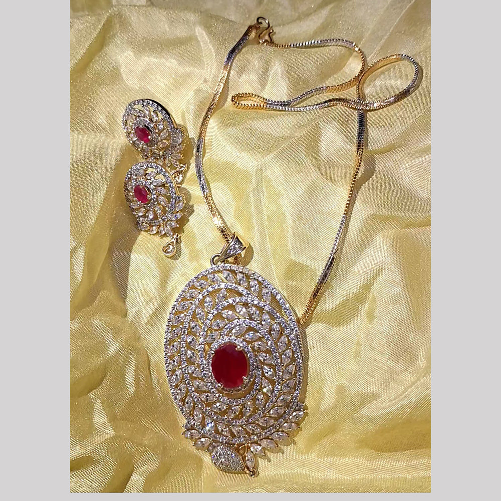 Dhirish International Stylish 2 Tone American Diamond Pendant Chain