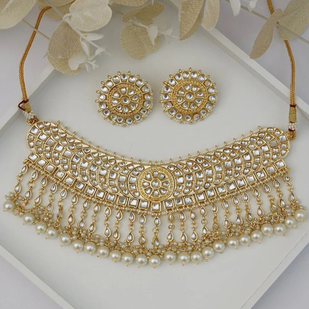 Bevy Pearls Classic Kundan Stone And Beads Choker Necklace Set 