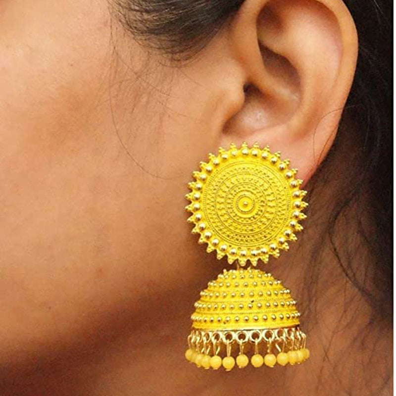 Subhag Alankar Yellow Attractive Kundan Jhumki earrings ideal for festive wear