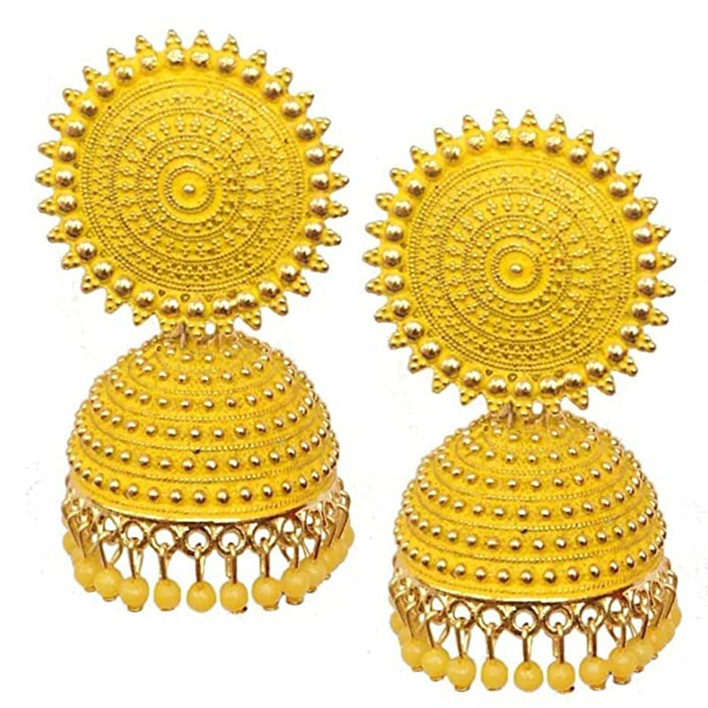 Subhag Alankar Yellow Attractive Kundan Jhumki earrings ideal for festive wear