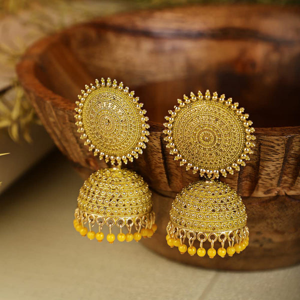 Subhag Alankar Yellow Attractive Kundan Jhumki earrings ideal for festive wear
