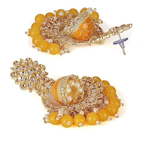 Subhag Alankar Yellow Attractive Brass pearl bead stone jhumki earrings for women and girls