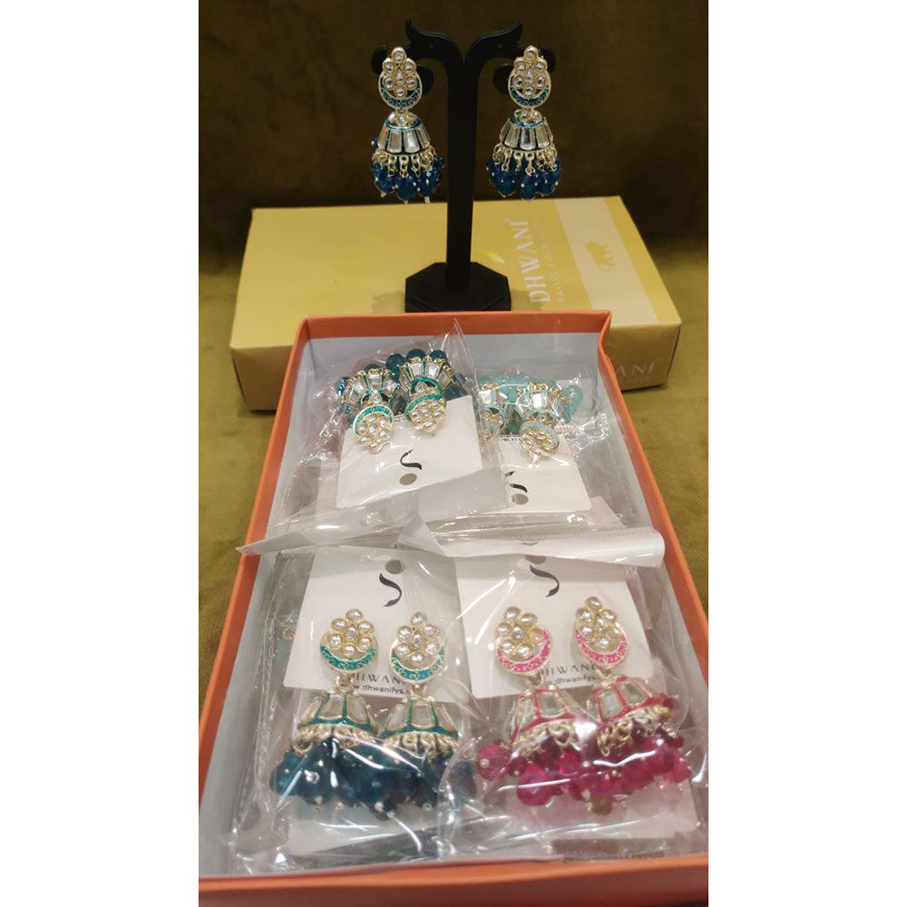 Dhwani Royal Kundan Pearl And Beads Meenakari Jhumki Earrings