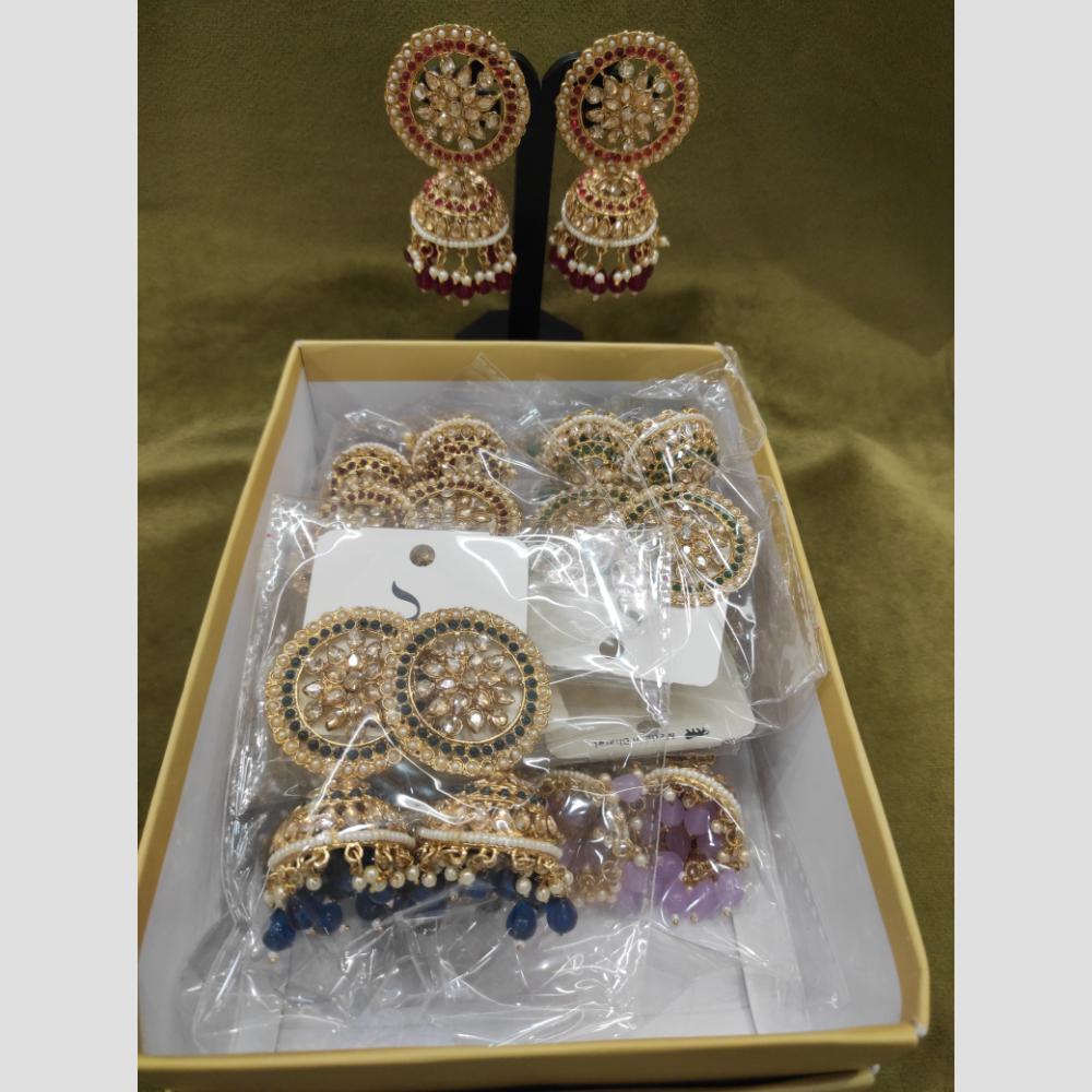 Dhwani Elegant Assorted Crystal And Pearl Jhumki (Assorted Color)