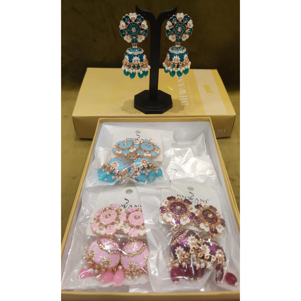Dhwani Royal Kundan Pearl And Beads Meenakari Jhumki Earrings
