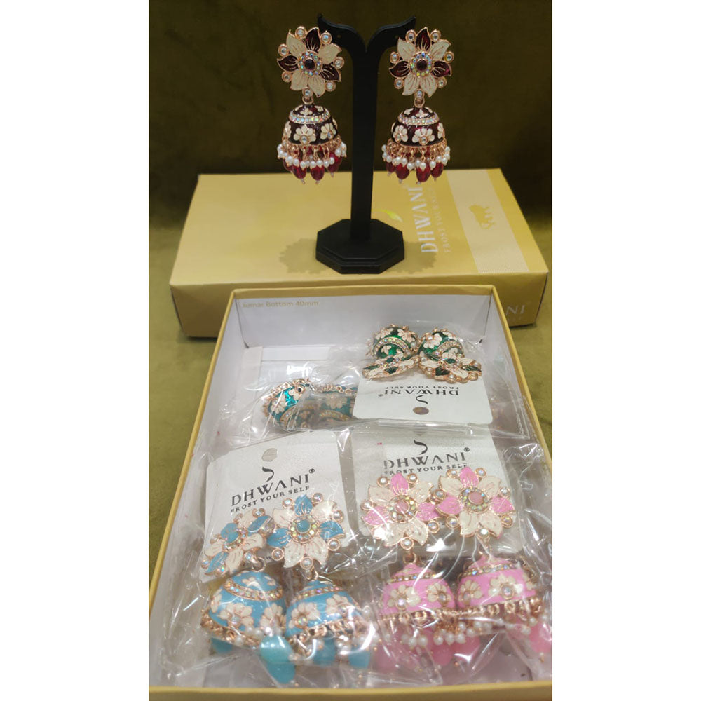 Dhwani Royal Rainbow Kundan Pearl And Beads Meenakari Jhumki Earrings