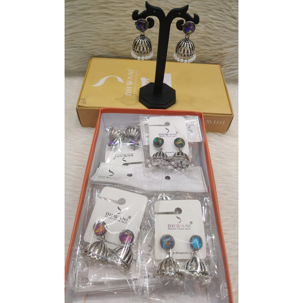Dhwani Oxidised Plated Pota Stone And Pearl Jhumki Earrings