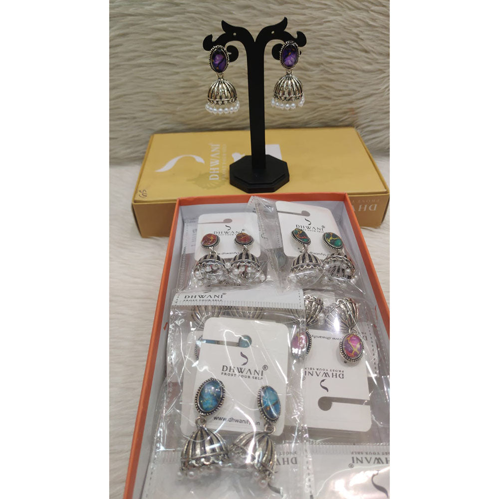 Dhwani Oxidised Plated Pota Stone And Pearl Jhumki Earrings