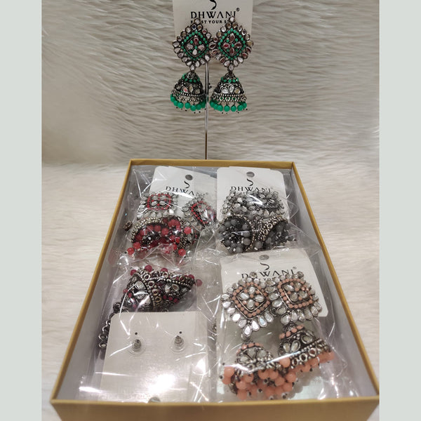 Dhwani Oxidised Plated Mirror And Pearls Jhumki (Assorted Color)