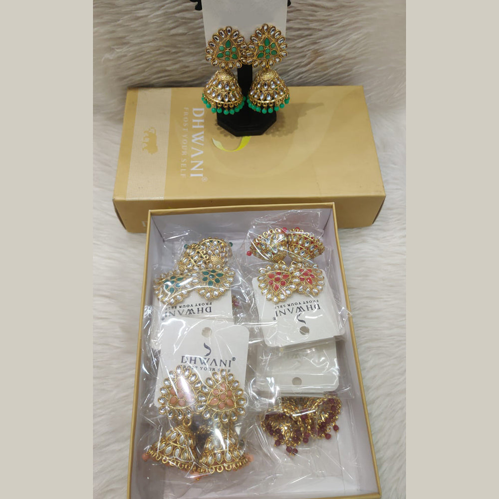 Dhwani Heritage Kundan Stone And Pearl Jhumki Earrings(Pack of 8)