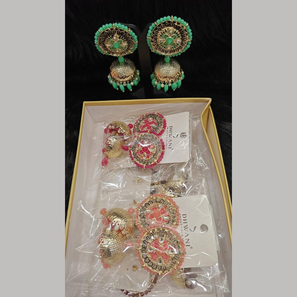 Dhwani Trendy Kundan Stone And Pearl Meenakari Jhumki Earrings