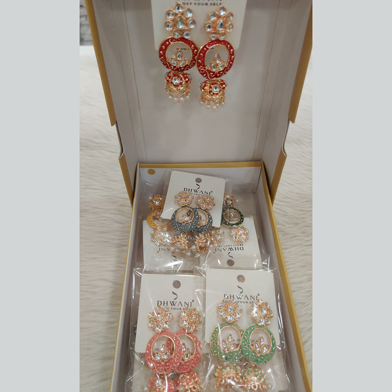 Dhwani Gold Plated Kundan And Meenakari Jhumki Earrings (Assorted Color)