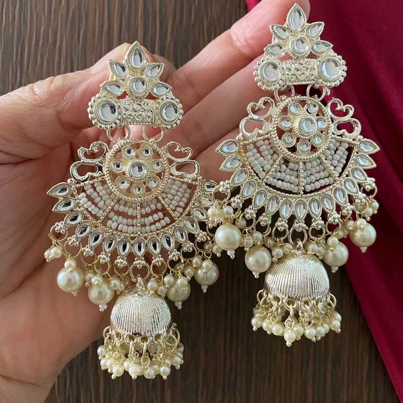 Knigght Angel Jewels Gold Plated Kundan And Pearl Jhumki Earrings