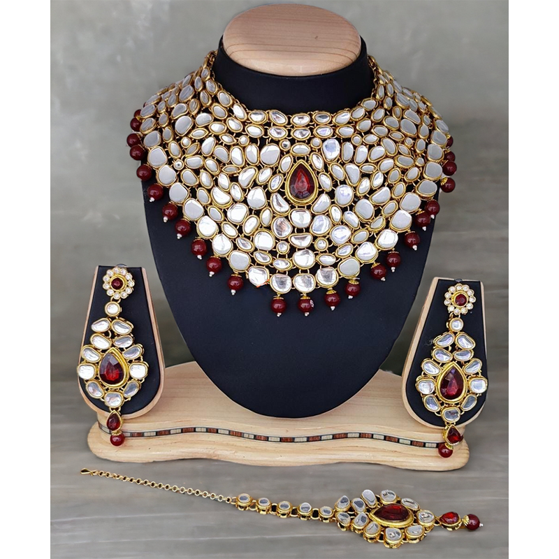 Gehana Mahal Gold Plated Kundan Stone Necklace Set