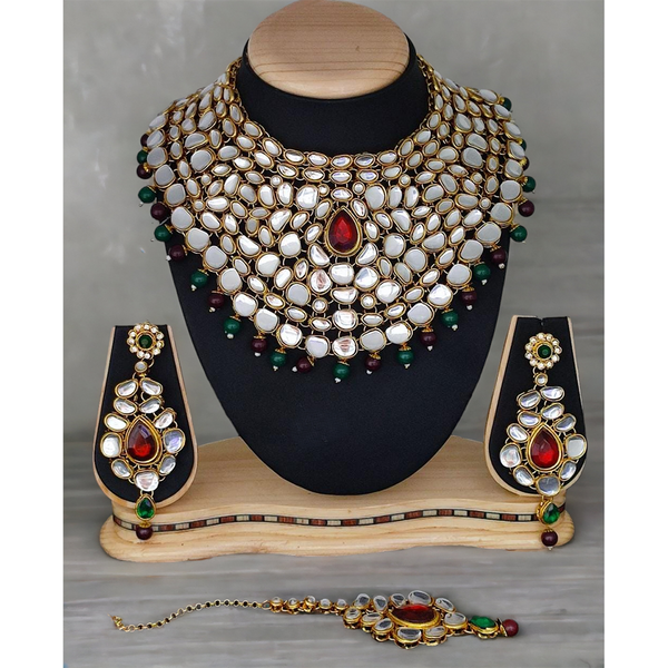 Gehana Mahal Gold Plated Kundan Stone Necklace Set