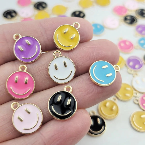 Kriaa Beads Smiley Face Gold Plated Enamel Charm / Pendant