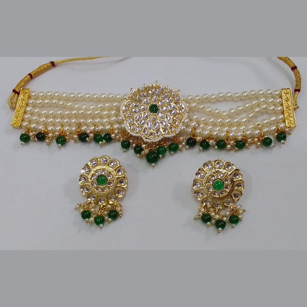 Midas Touch Gold Plated Kundan Stone And Pearl Choker Necklace Set