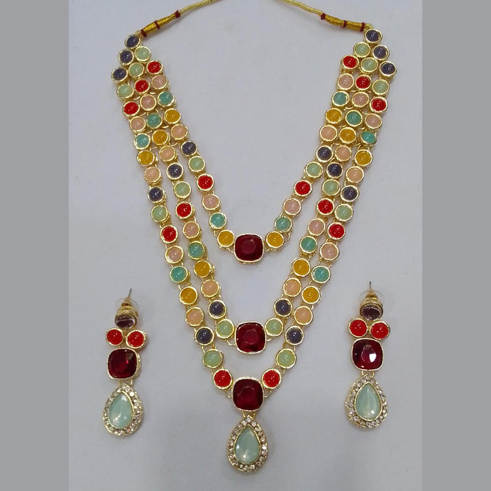 Midas Touch Gold Plated Multi Layer Long  Necklace Set