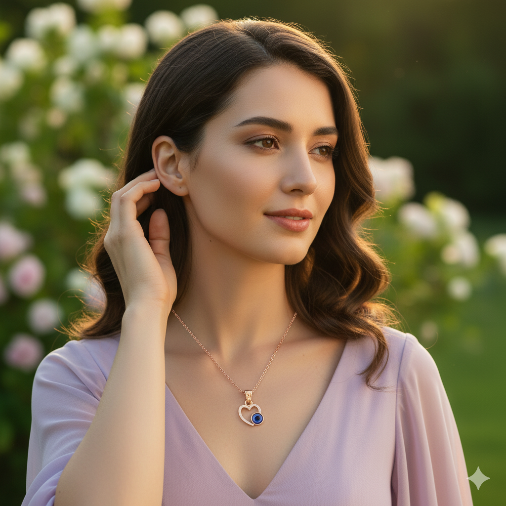 Darshana Jewels Heart Shaped Evil Eye Chain Pendant