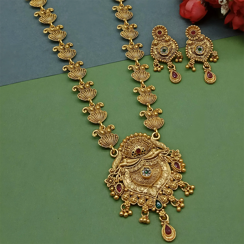 Gehana Mahal Gold Plated Pota Stone Necklace Set