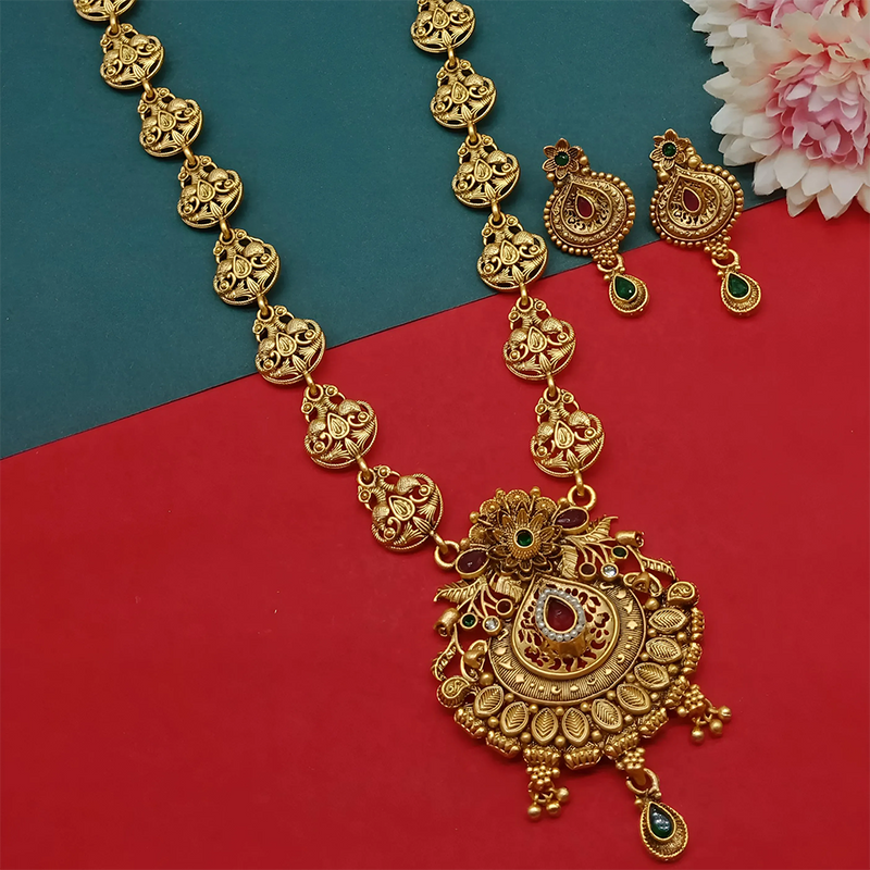 Gehana Mahal Gold Plated Pota Stone Necklace Set