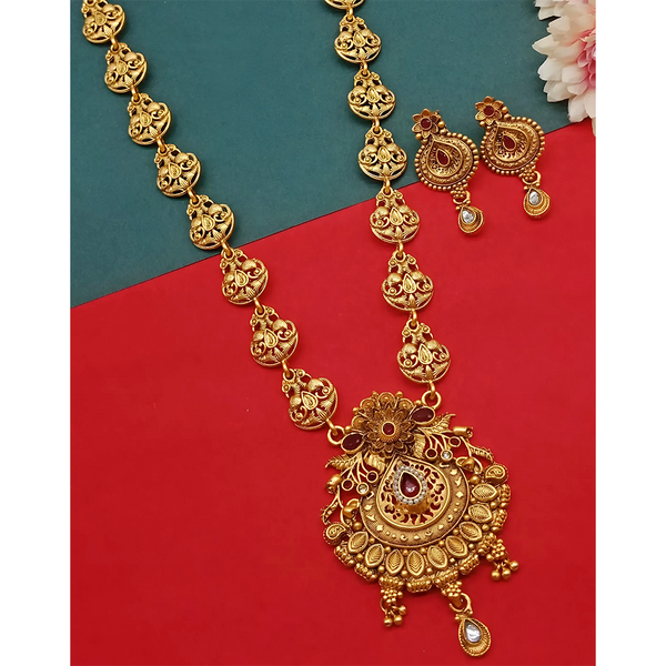 Gehana Mahal Gold Plated Pota Stone Necklace Set