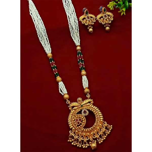 Gehana Mahal Gold Plated Pota Stone And Pearl Necklace Set