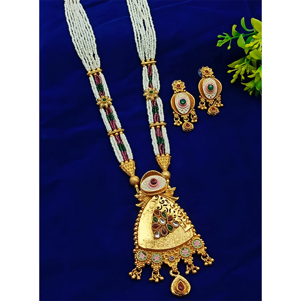 Gehana Mahal Gold Plated Pota Stone And Pearl Necklace Set