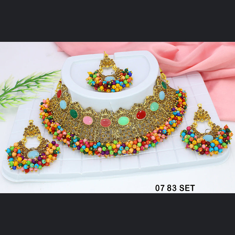 Mahavir Gold Plated Austrain Stone Choker Necklace Set