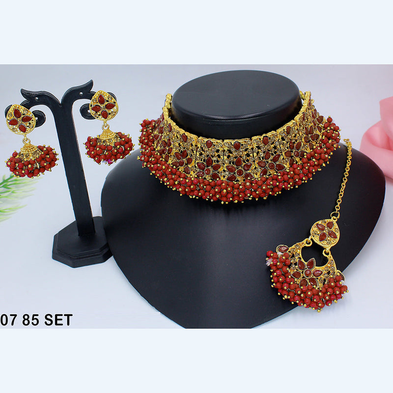 Mahavir Gold Plated Austrain Stone Choker Necklace Set