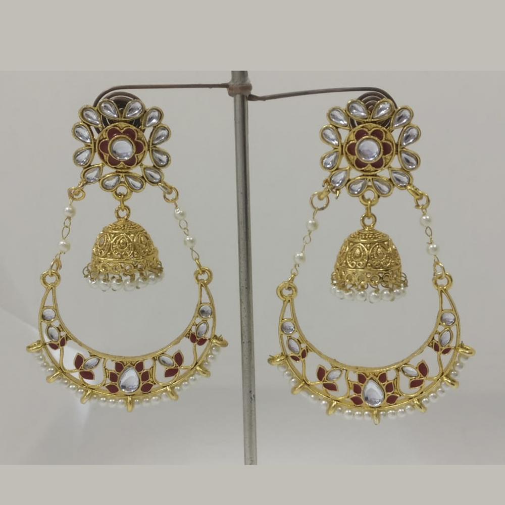 Midas Touch Gold Plated Maroon Meenakari And Kundan Dangler Earrings - 90237