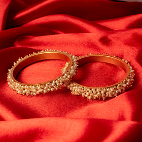 SOB Set of Two Pearl Gold-Platted Alloy Bangle Set