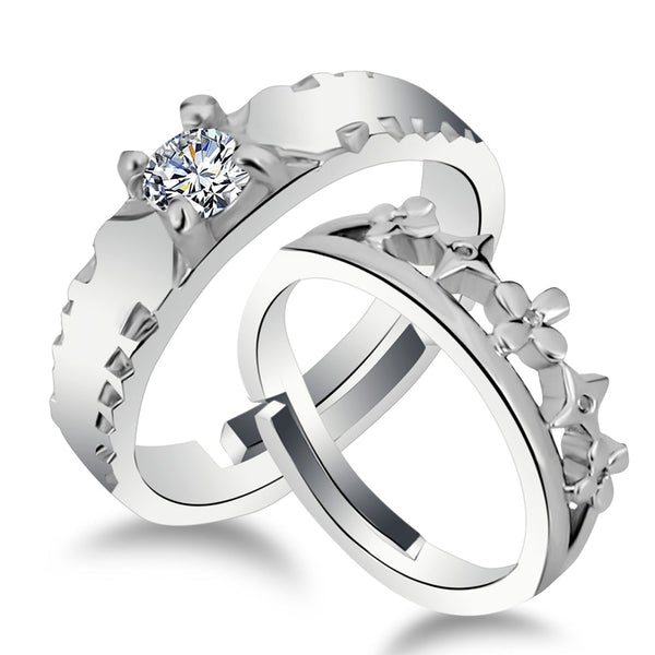 Urbana Rhodium Plated Solitaire Couple Ring Set With Crystal Stone - 1506379-1506379