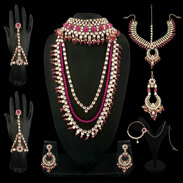 Tip Top Fashions Maroon Beads Kundan Bridal Set - 1002387B