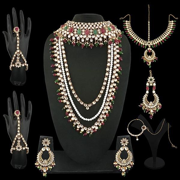 Tip Top Fashions Gold Plated Pearl Kundan Bridal Set - 1002387C