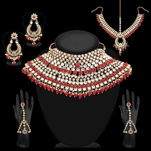 Tip Top Fashions Red Beads Kundan Bridal Set - 1002389A
