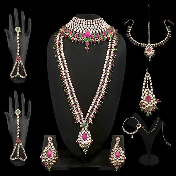 Tip Top Fashions Pink Stone Kundan Bridal Set - 1002391C