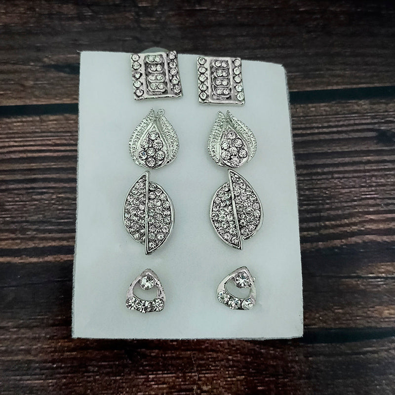 Kriaa Set of 4 Pairs Austrian Stone Stud Earrings Combo  - 1004763C