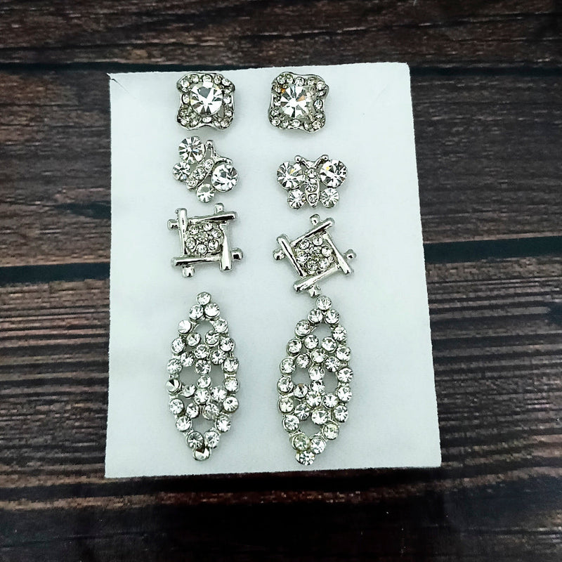 Kriaa Set of 4 Pairs Austrian Stone Stud Earrings Combo  - 1004766