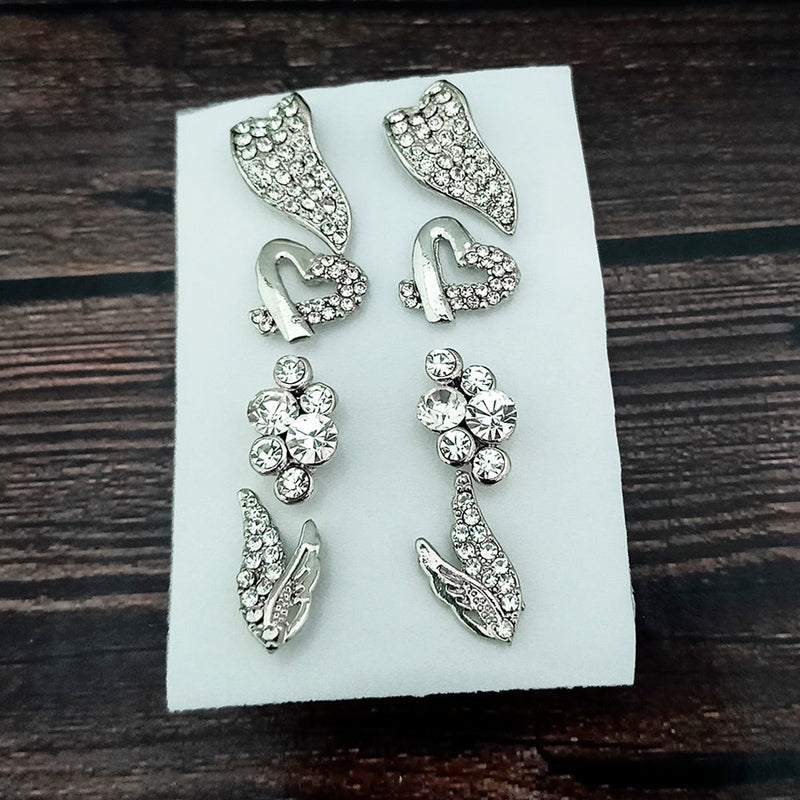 Kriaa Set of 4 Pairs Austrian Stone Stud Earrings Combo  - 1004767
