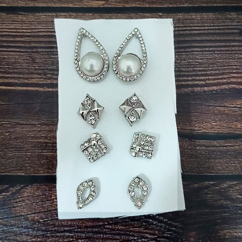 Kriaa Set of 4 Pairs Austrian Stone Stud Earrings Combo  - 1004769
